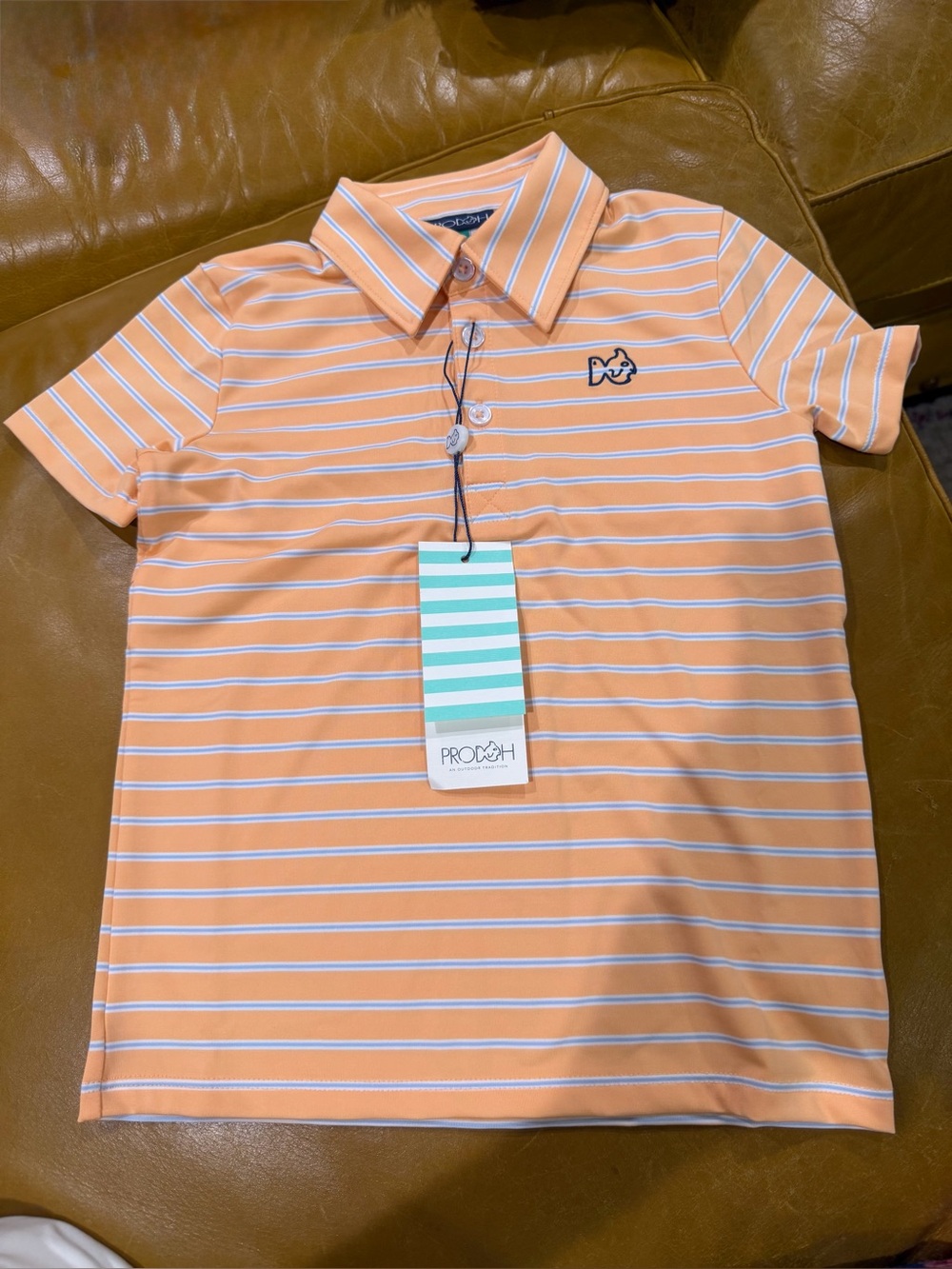 PRODOH Boys Pro Performance Polo 4T Orange Chiffon Stripe UPF 50+ NWT